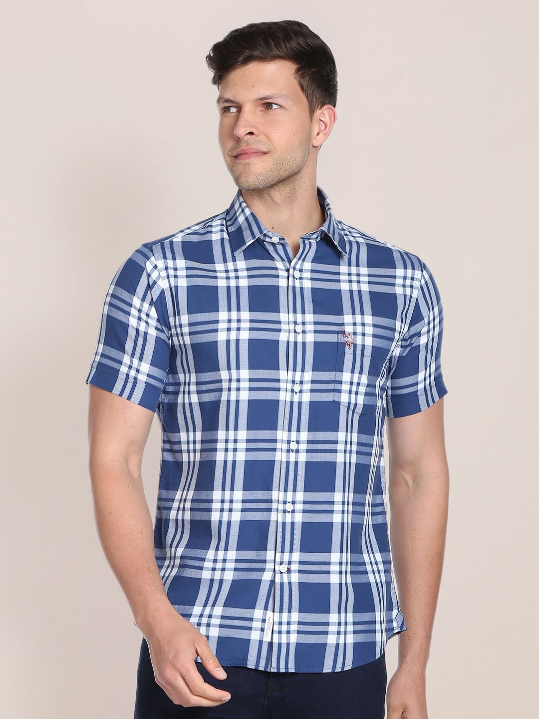 

U.S. Polo Assn. Tartan Checked Pure Cotton Casual Shirt, Blue