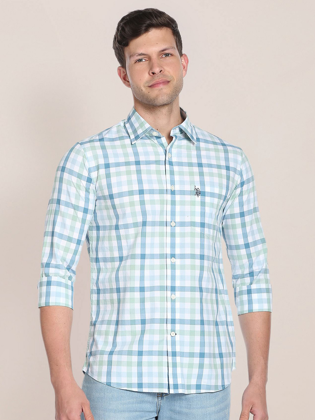 

U.S. Polo Assn. Plus Size Tartan Checks Cotton Casual Shirt, Green