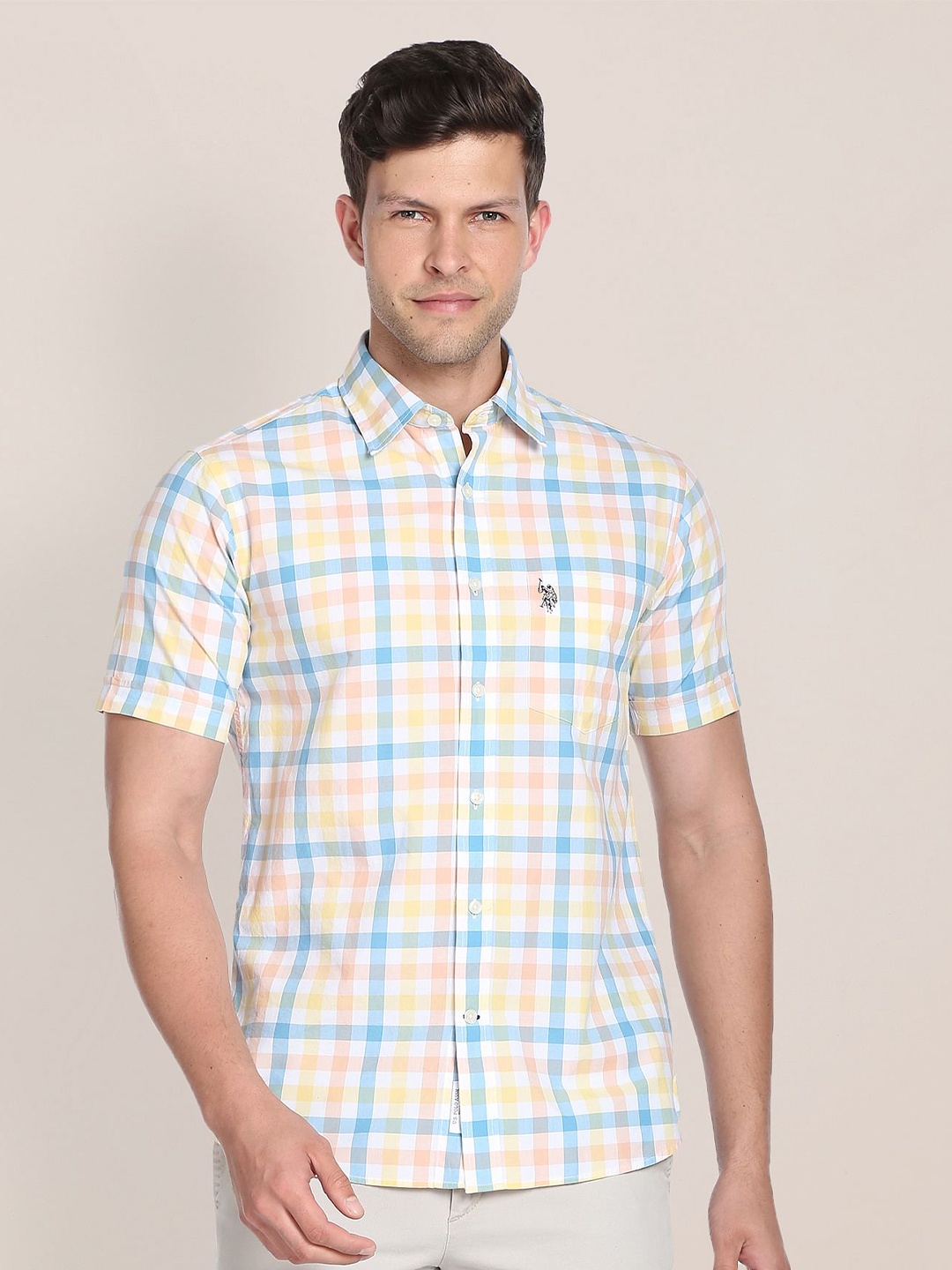 

U.S. Polo Assn. Tartan Checked Pure Cotton Casual Shirt, Orange