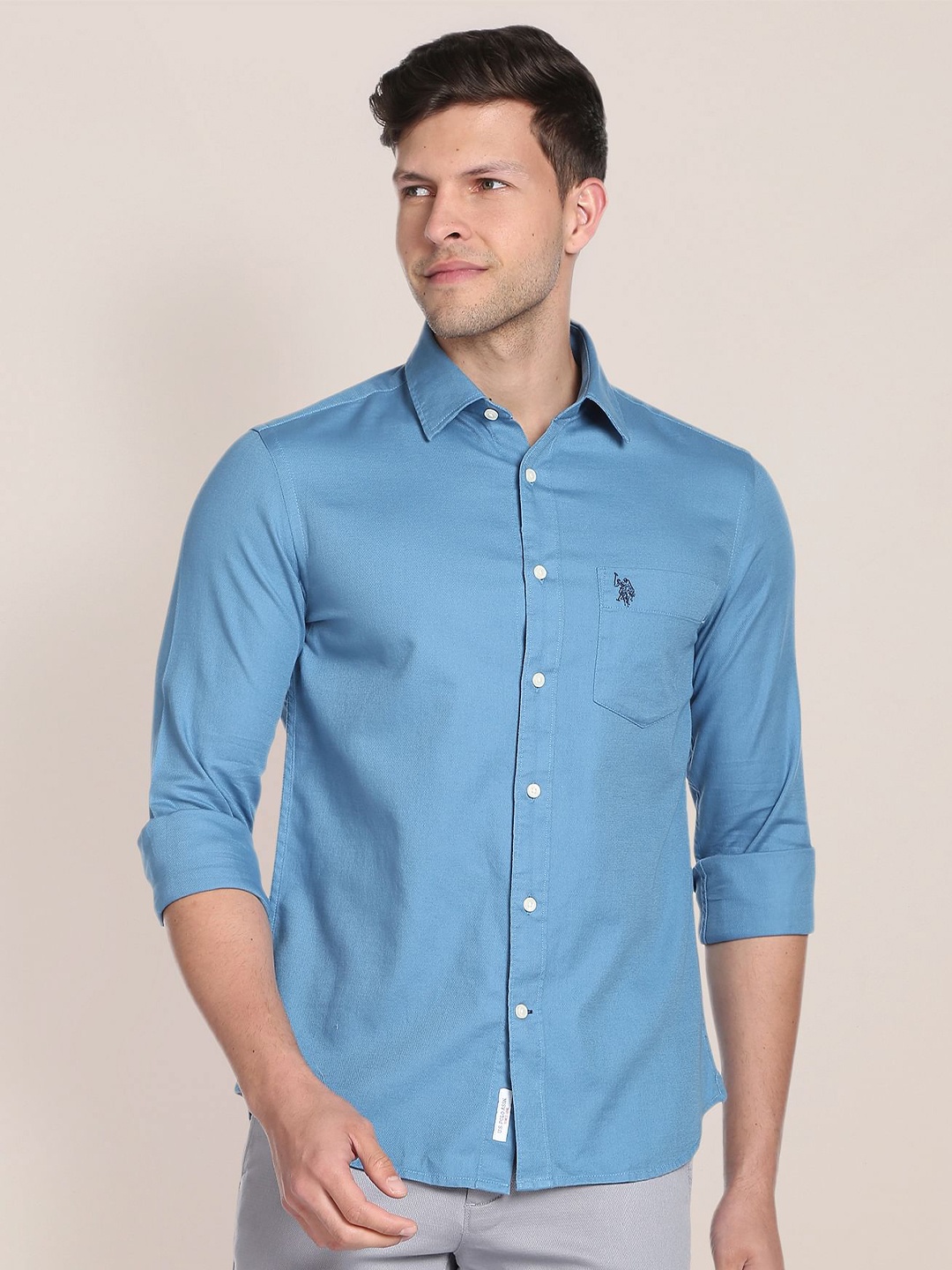 

U.S. Polo Assn. Spread Collar Pure Cotton Casual Shirt, Blue