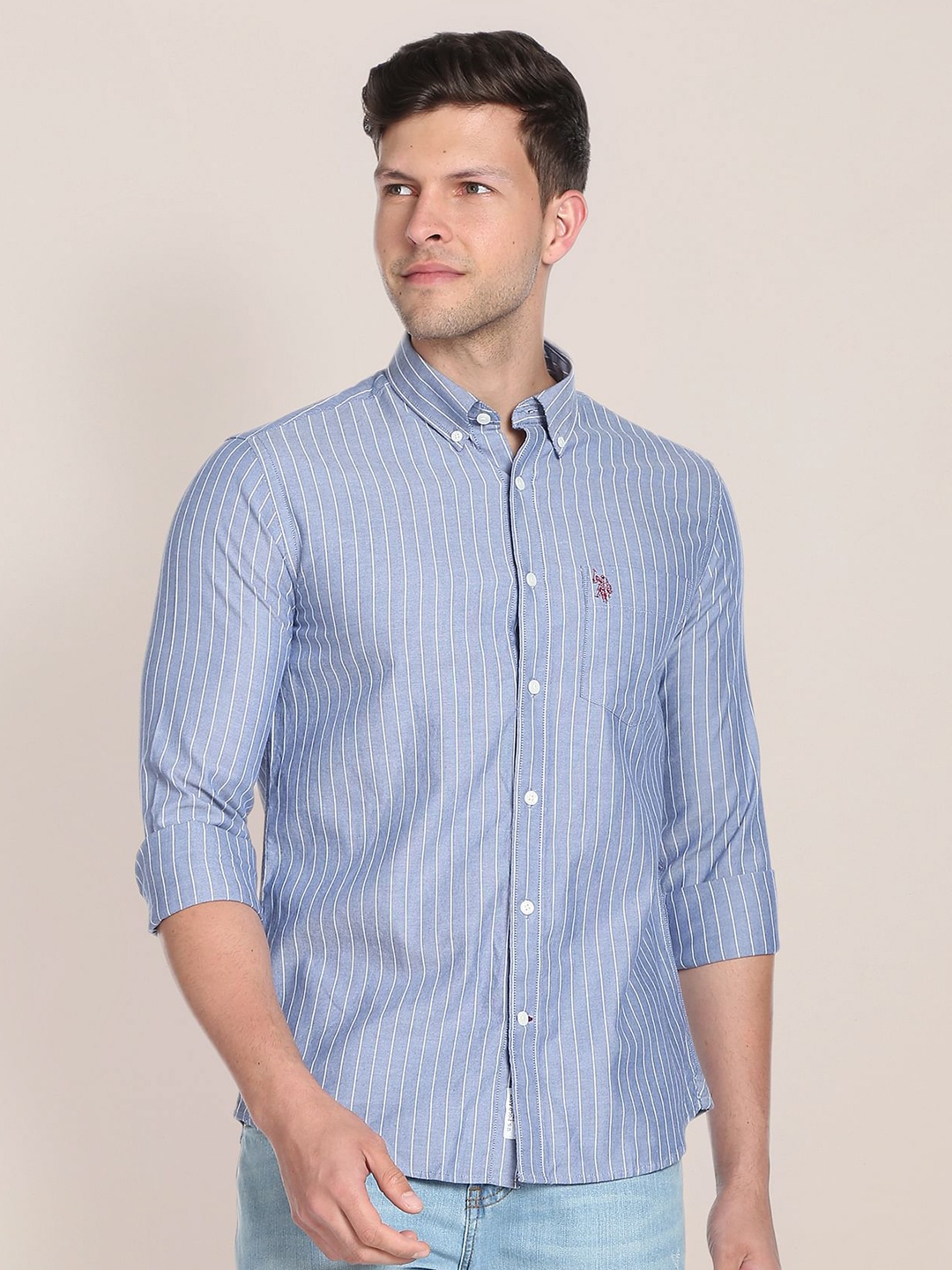 

U.S. Polo Assn. Plus Size Striped Cotton Casual Shirt, Blue