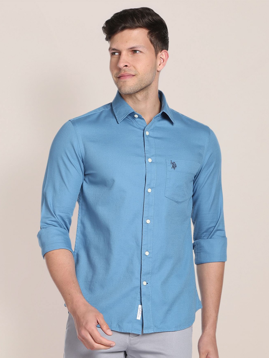 

U.S. Polo Assn. Spread Collar Pure Cotton Casual Shirt, Blue