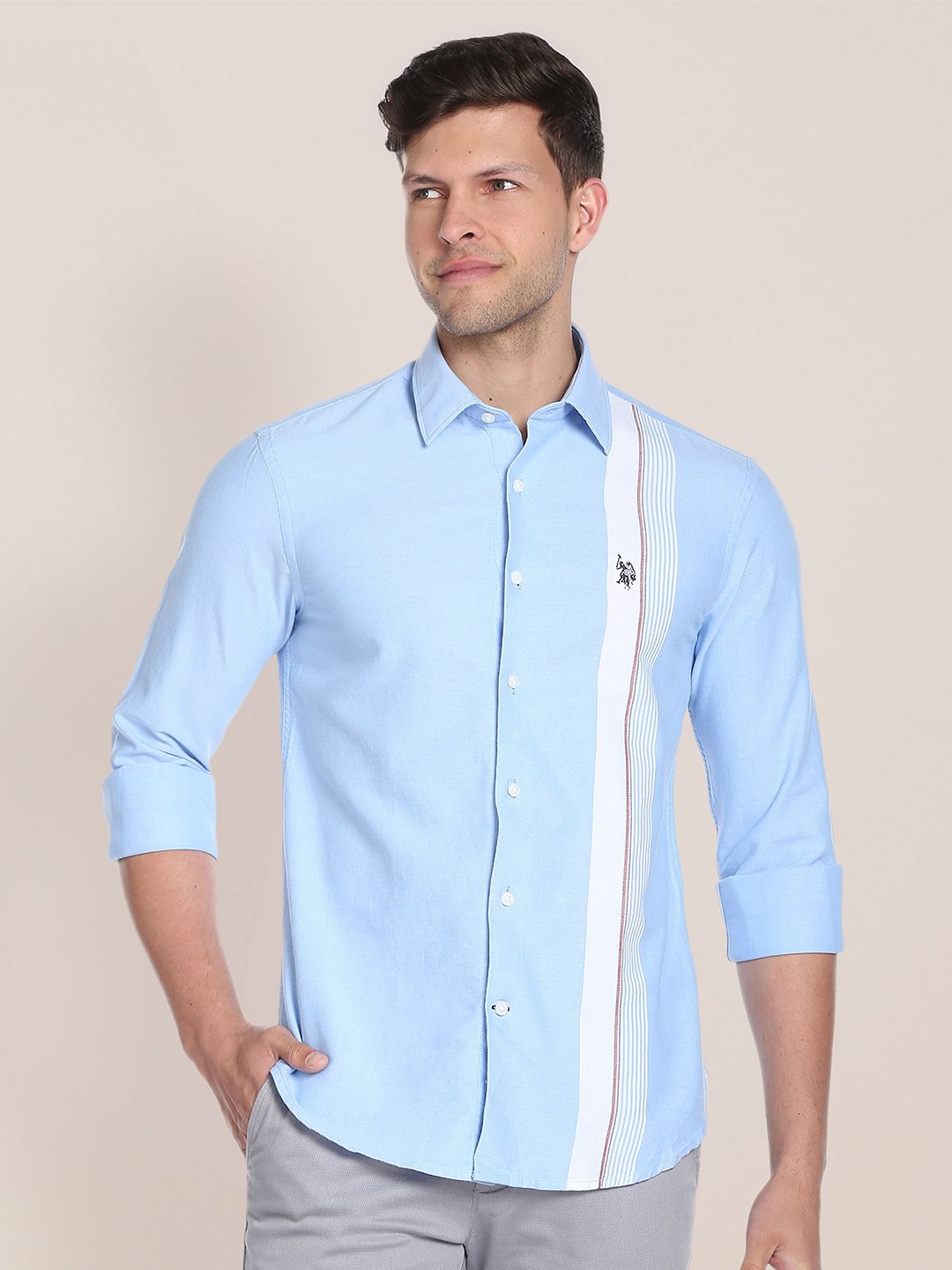 

U.S. Polo Assn. Spread Collar Regular Fit Vertical Striped Pure Cotton Shirt, Blue
