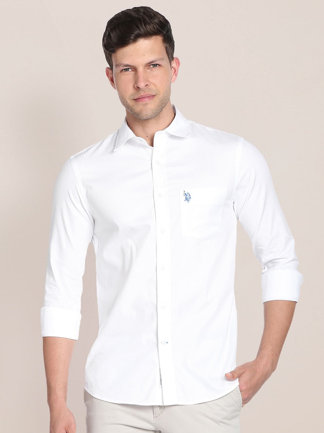 

U.S. Polo Assn. Spread Collar Pure Cotton Casual Shirt, White