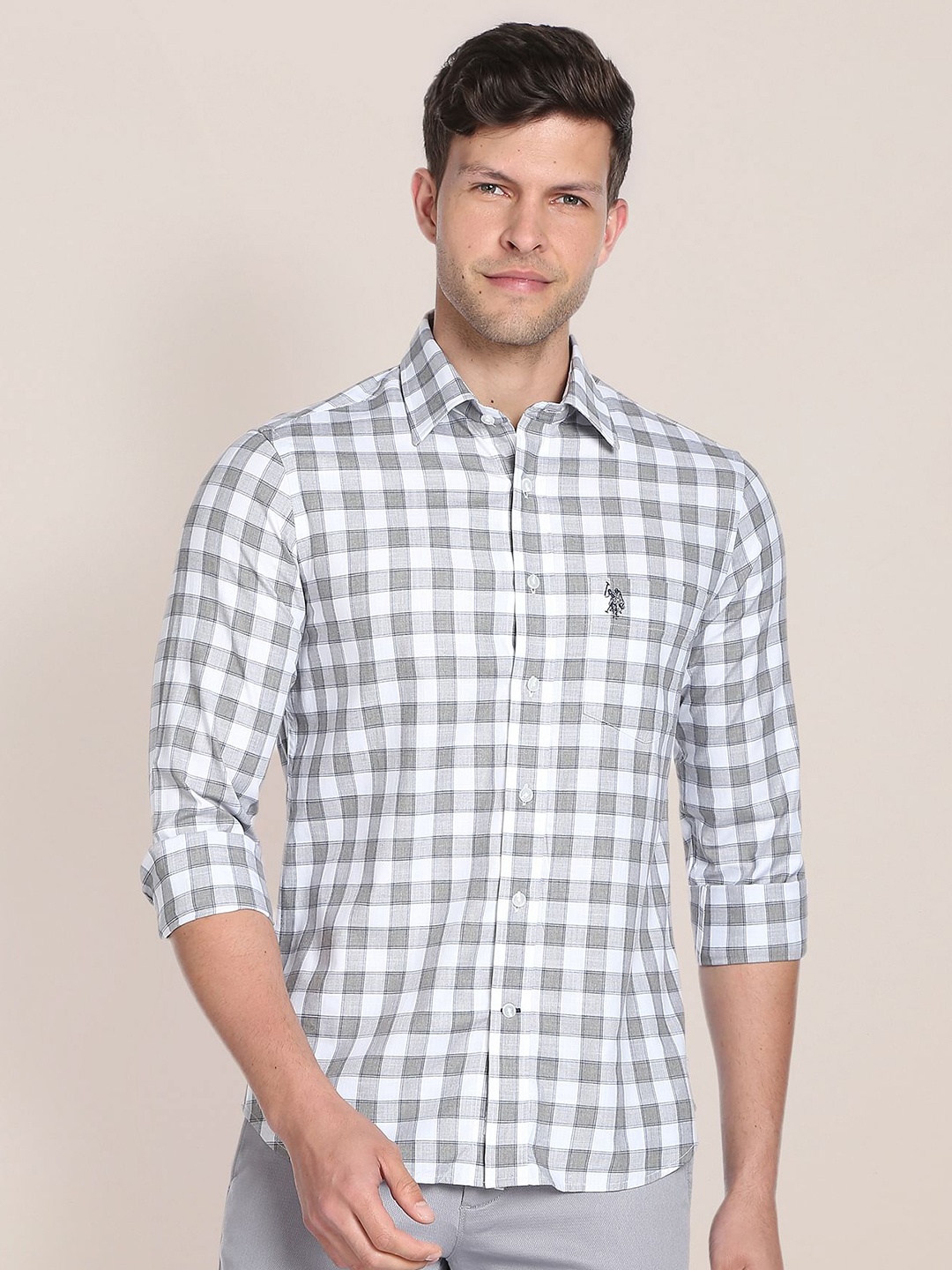 

U.S. Polo Assn. Tartan Checks Checked Pure Cotton Casual Shirt, Grey