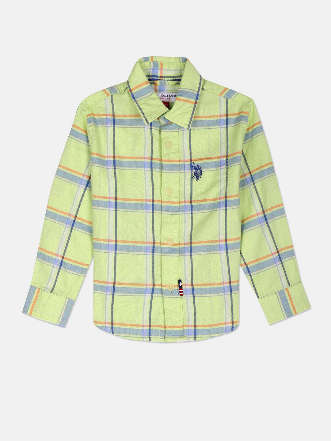 

U.S. Polo Assn. Kids Boys Tartan Checks Pure Cotton Casual Shirt, Lime green