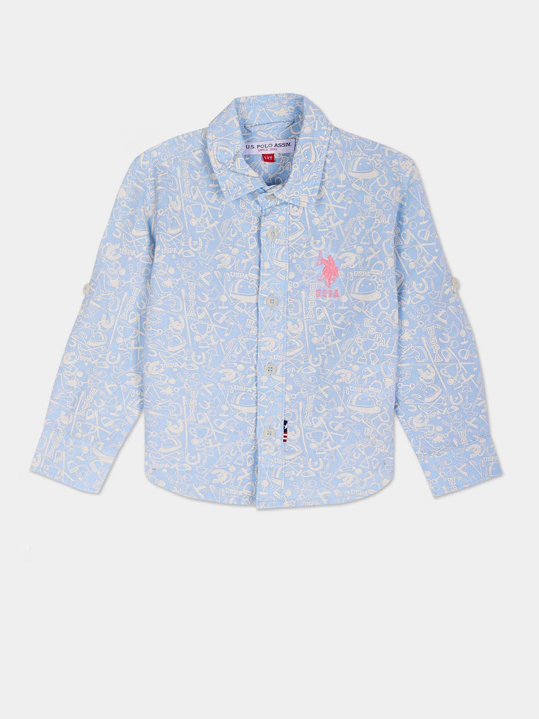 

U.S. Polo Assn. Kids Boys Printed Spread Collar Cotton Linen Casual Shirt, Blue