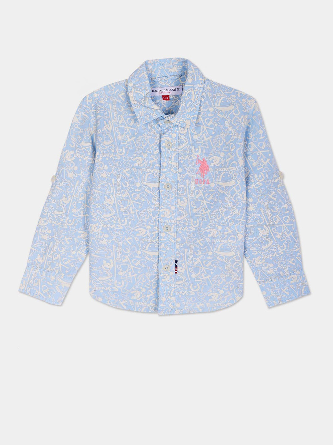 

U.S. Polo Assn. Kids Boys Printed Spread Collar Cotton Linen Casual Shirt, Blue