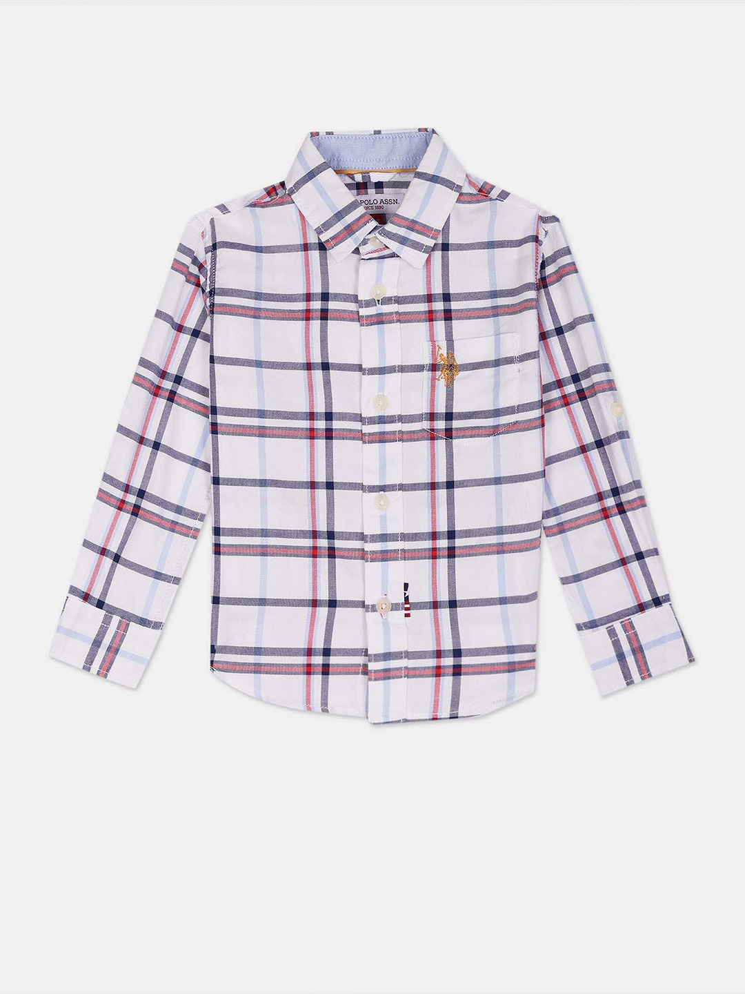 

U.S. Polo Assn. Kids Boys Tartan Checks Pure Cotton Casual Shirt, White