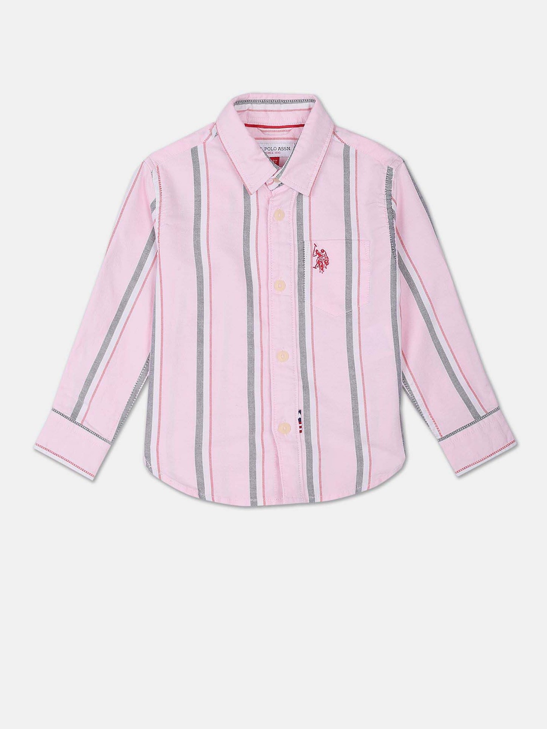 

U.S. Polo Assn. Kids Boys Vertical Stripes Pure Cotton Casual Shirt, Pink