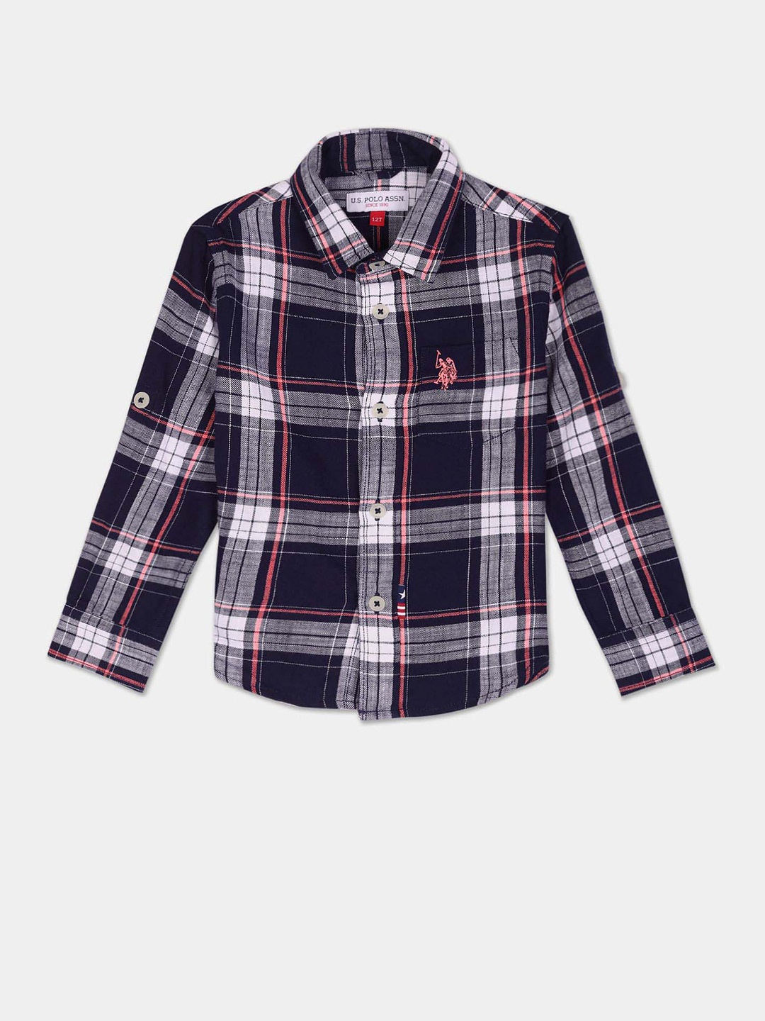 

U.S. Polo Assn. Kids Boys Tartan Checks Pure Cotton Casual Shirt, Navy blue