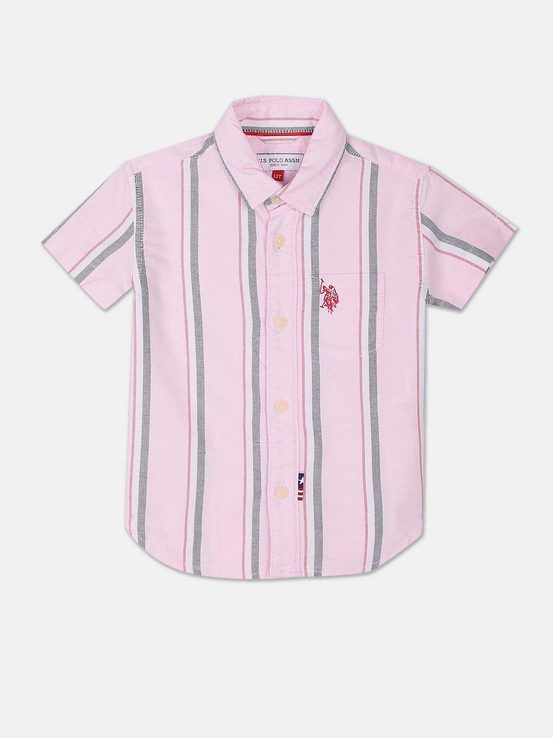 

U.S. Polo Assn. Kids Boys Vertical Stripes Pure Cotton Casual Shirt, Pink