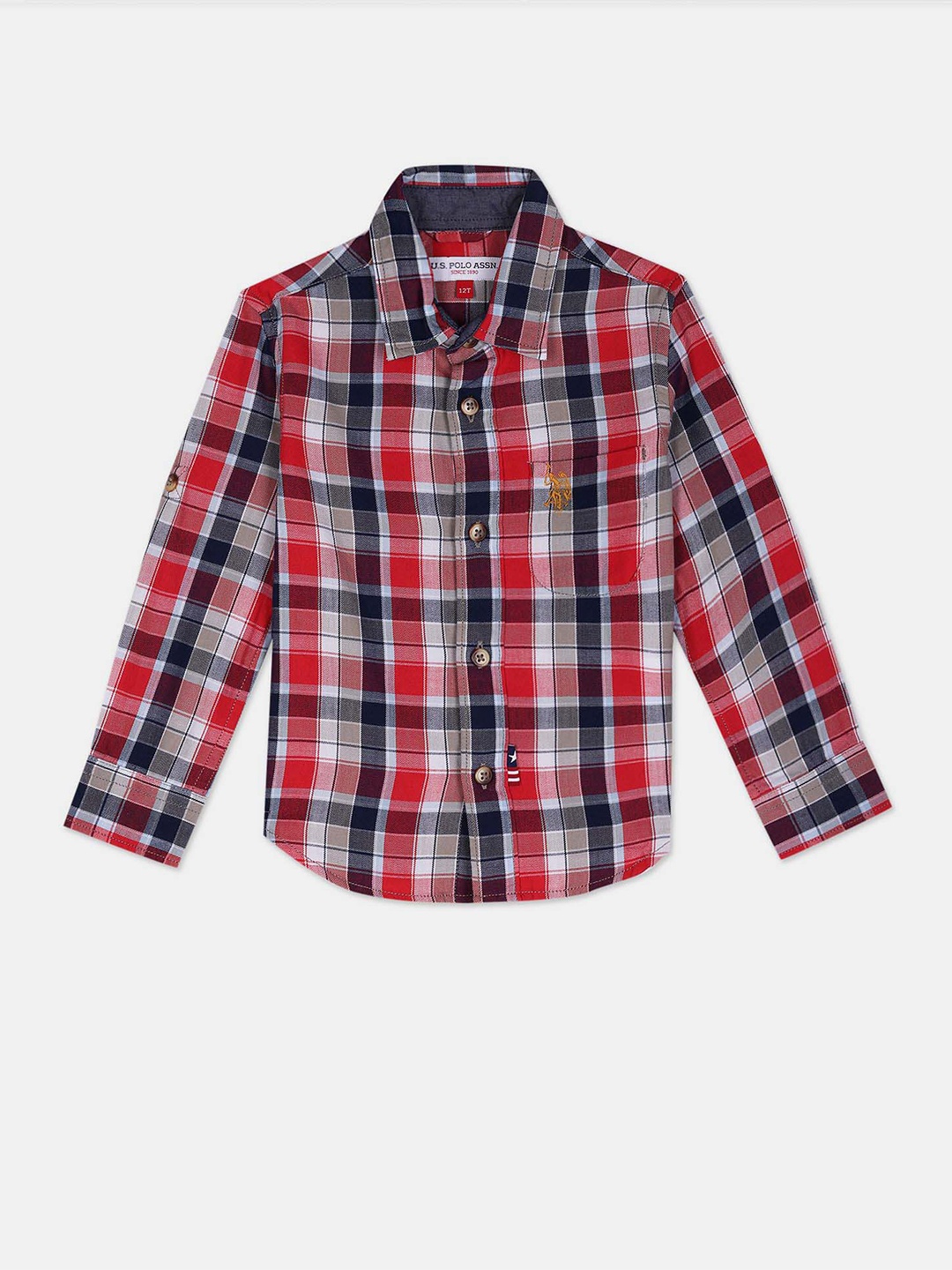 

U.S. Polo Assn. Kids Boys Spread Collar Tartan Checked Pure Cotton Casual Shirt, Red