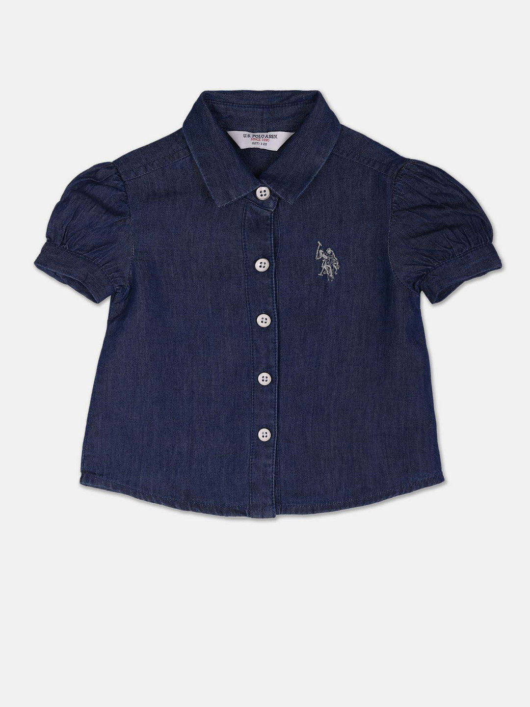 

U.S. Polo Assn. Kids Girls Spread Collar Denim Cotton Casual Shirt, Blue