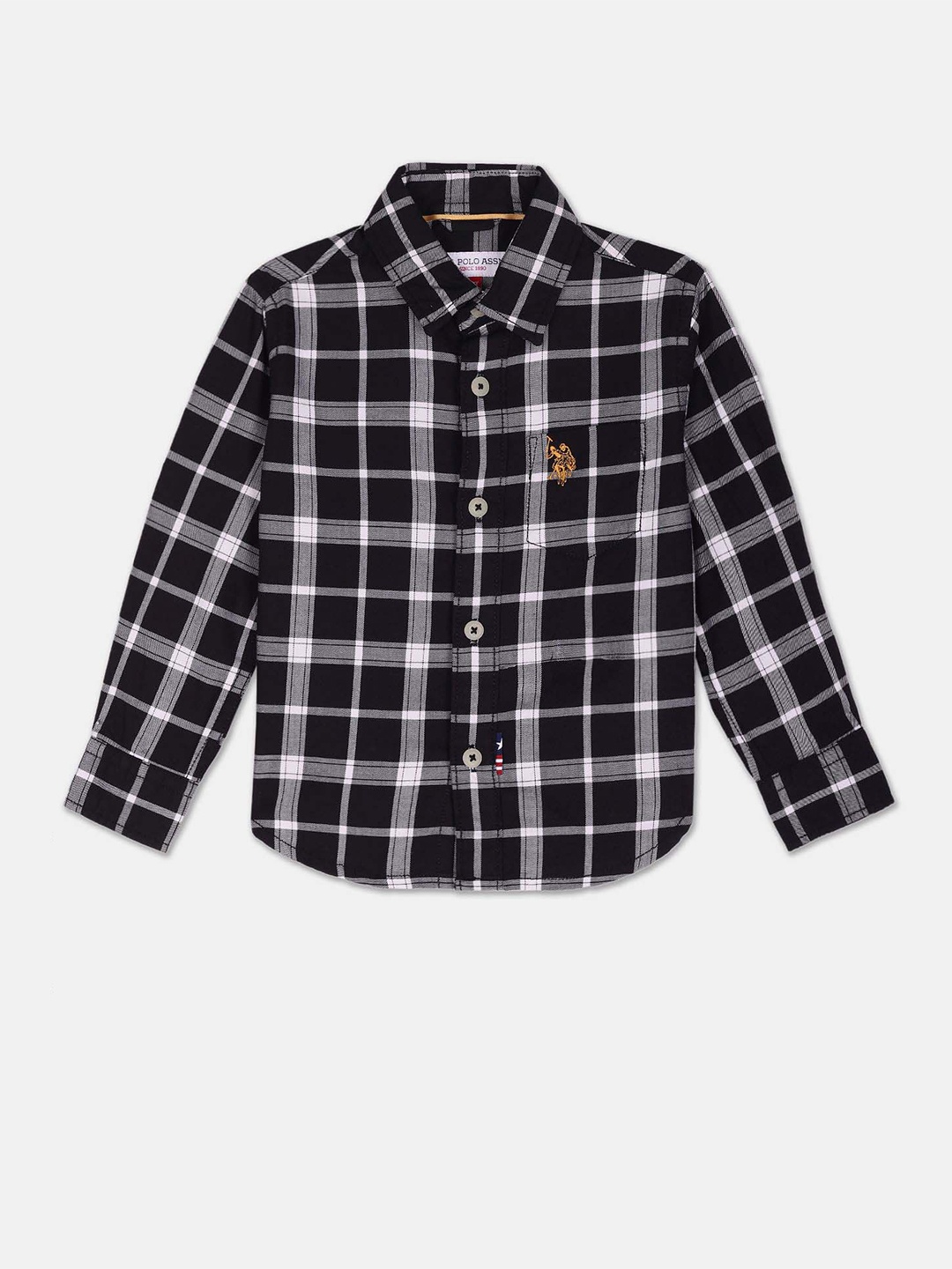 

U.S. Polo Assn. Kids Boys Spread Collar Tartan Checked Pure Cotton Casual Shirt, Black