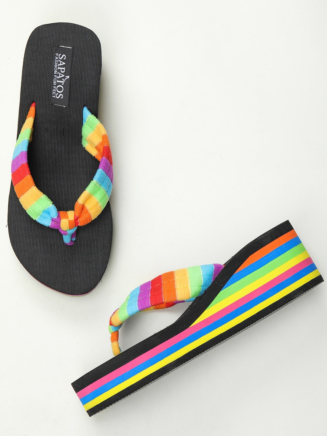 

SAPATOS Colourblocked Open Toe Wedge, Black