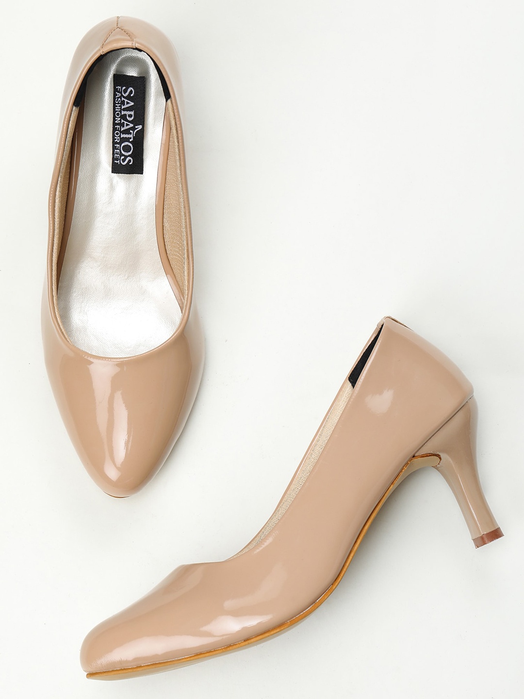

SAPATOS Pointed Toe Closed Back Slim Pumps, Tan