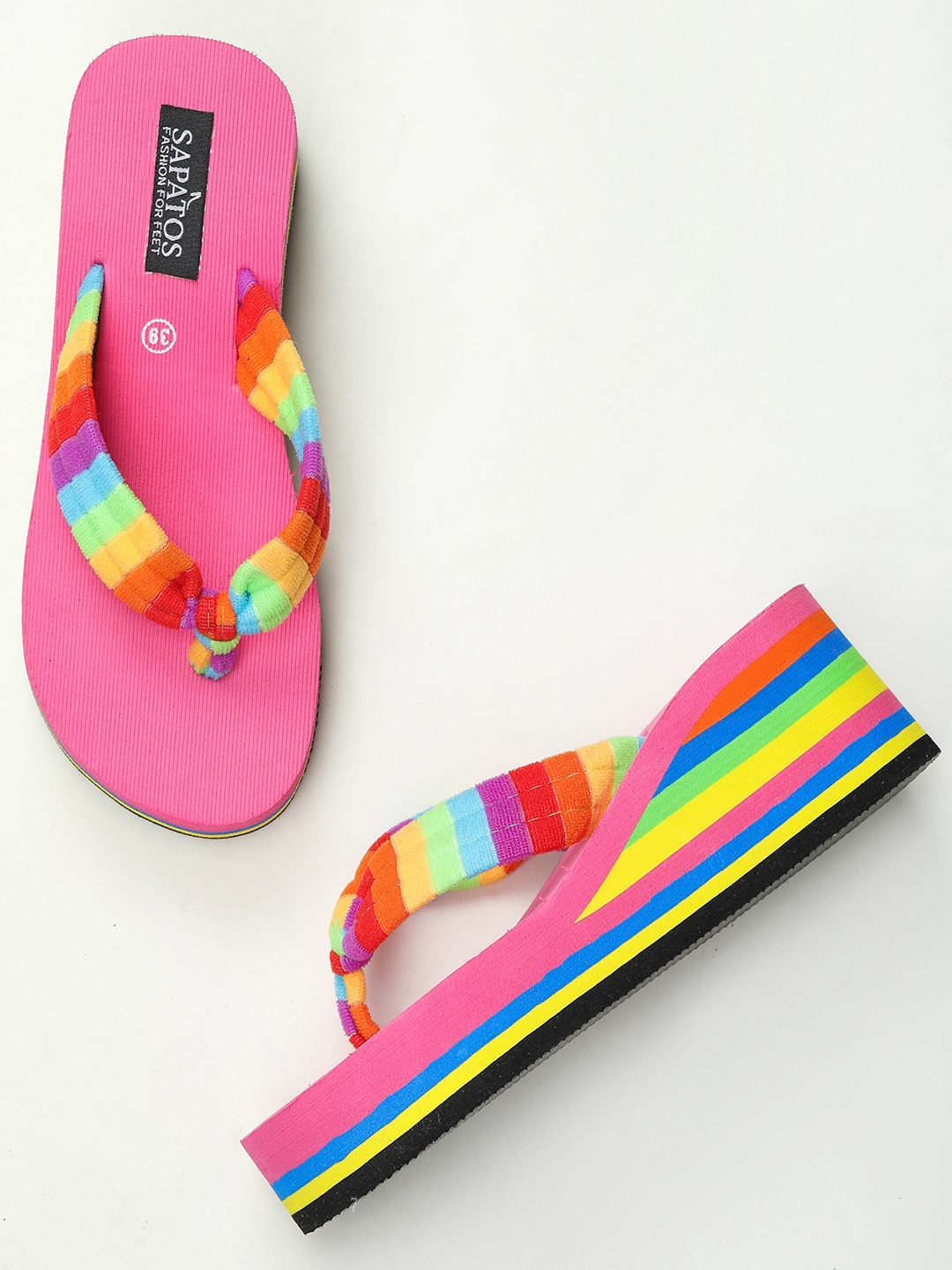

SAPATOS Colourblocked Open Toe Wedge, Pink