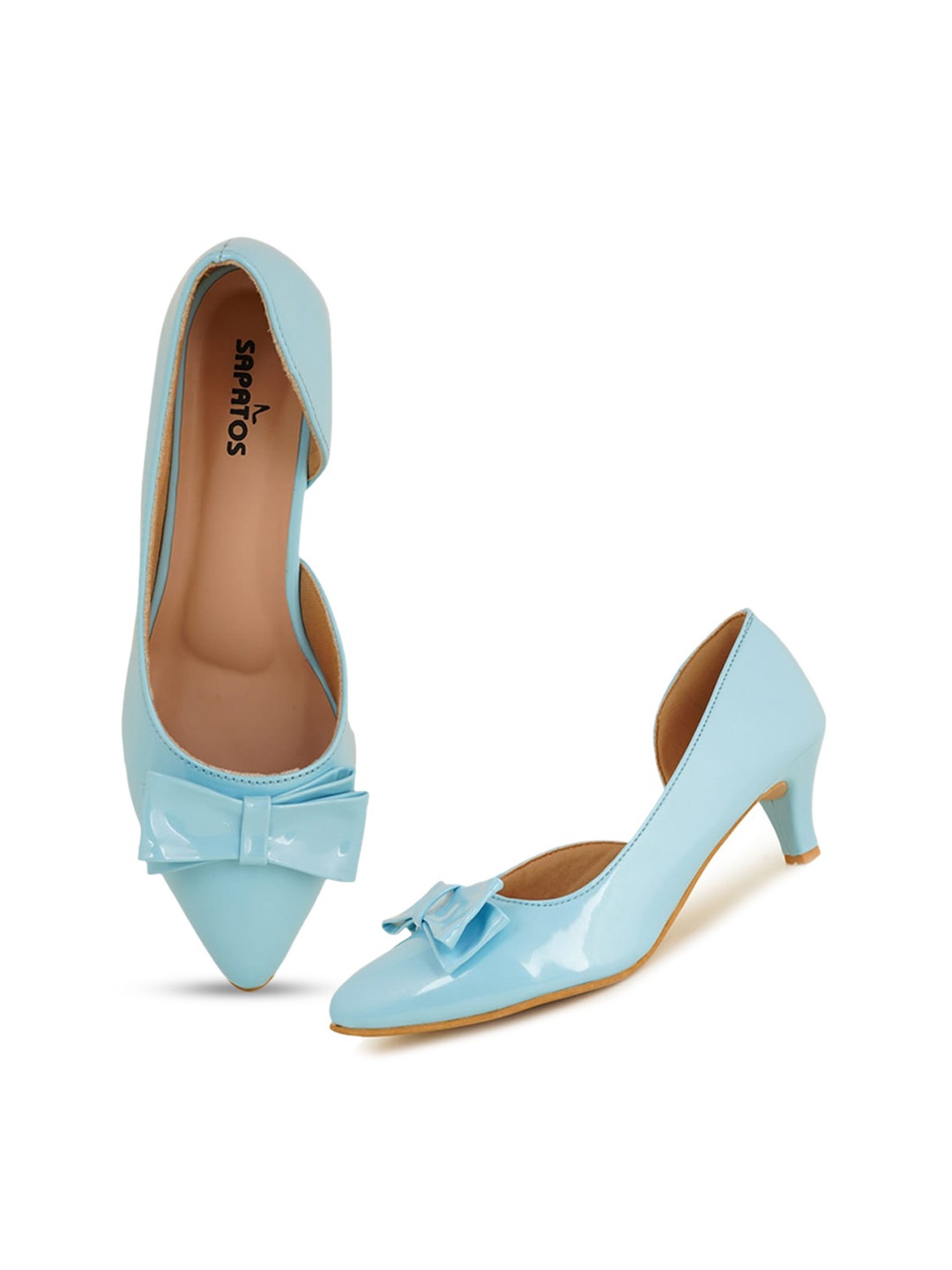 

SAPATOS Pointed Toe Kitten Pumps with Bows, Blue