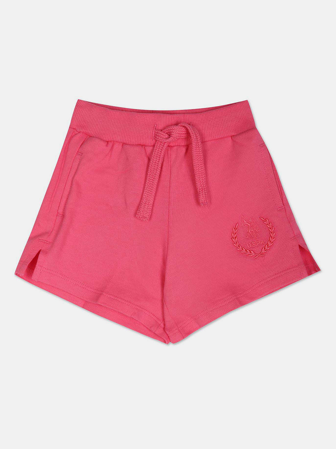 

U.S. Polo Assn. Kids Girls Mid-Rise Embroidered Detail Pure Cotton Shorts, Pink