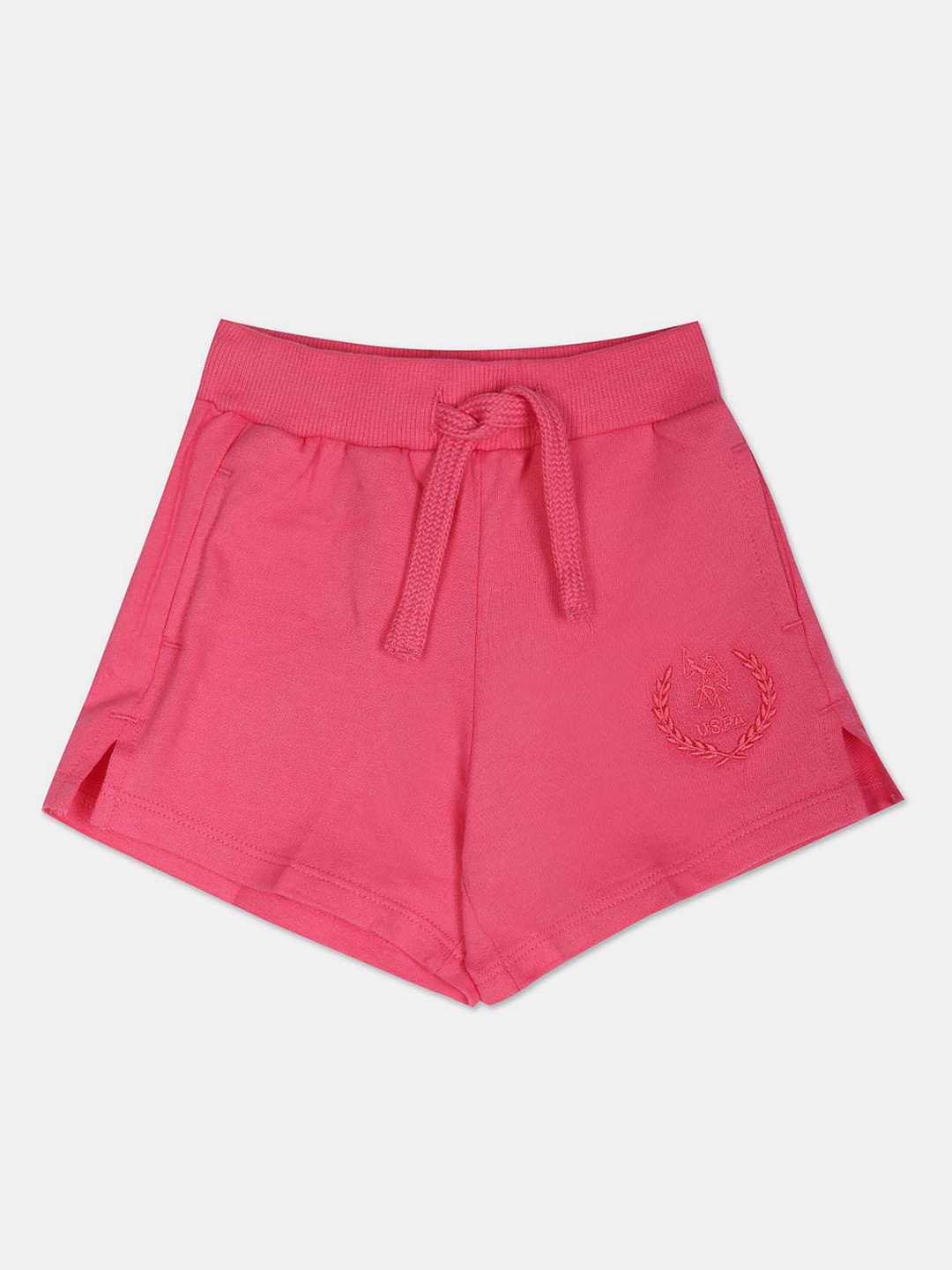 

U.S. Polo Assn. Kids Girls Mid-Rise Embroidered Detail Pure Cotton Shorts, Pink