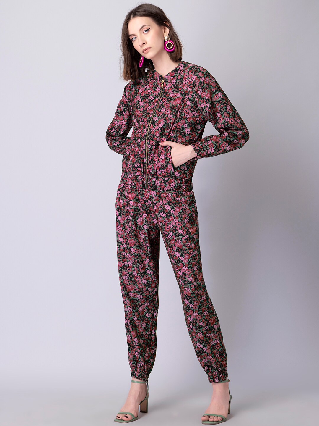 

FabAlley Floral Printed Jacket & Jogger, Pink