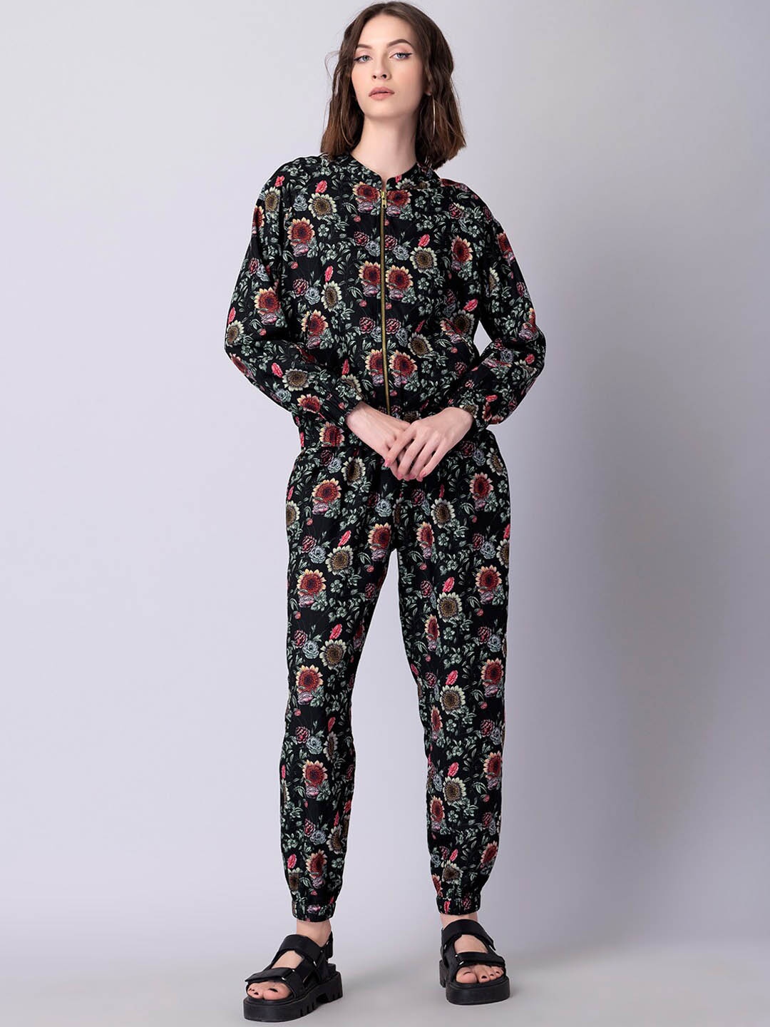 

FabAlley Printed Viscose Rayon Black Top & Joggers
