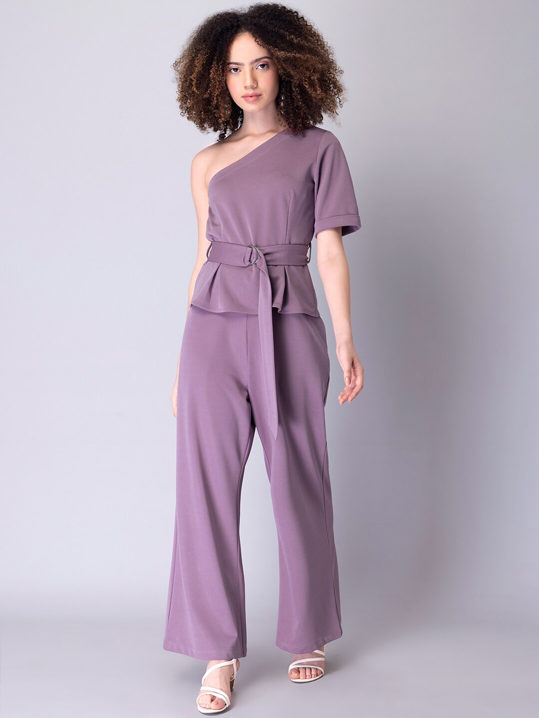 

FabAlley One Shoulder Waist Band Slip-On Top And Trouser, Purple