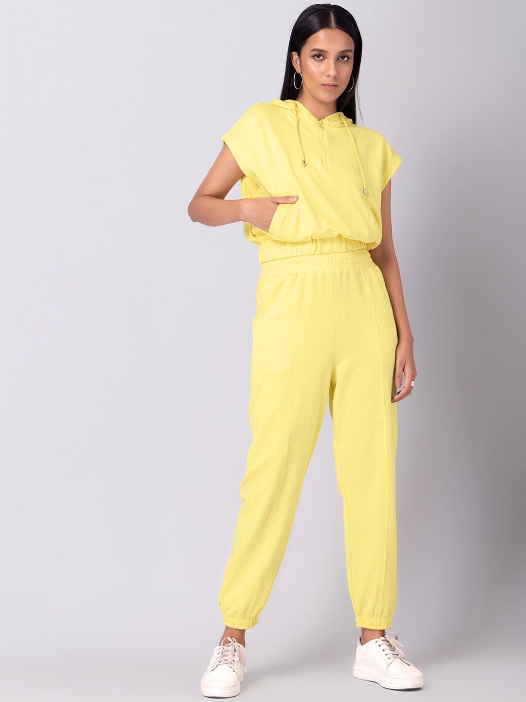 

FabAlley Short Sleeves Crop Hoodie Top & Joggers, Yellow