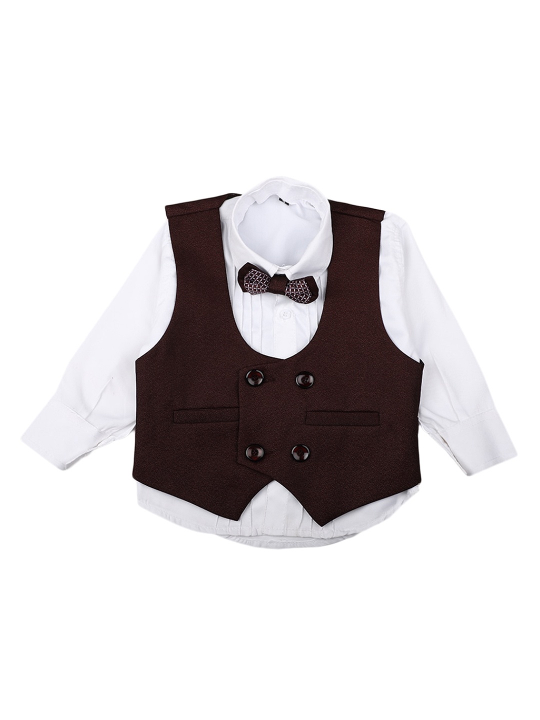 

V-Mart Boys Single Breasted Cotton Formal Shirt With Waistcoats, Maroon
