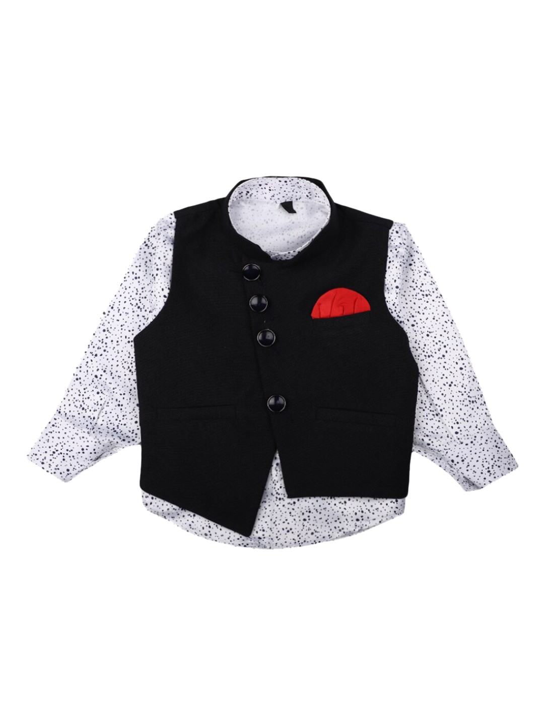 

V-Mart Boys Printed Formal Shirt With Single Breasted Waistcoat, Blue