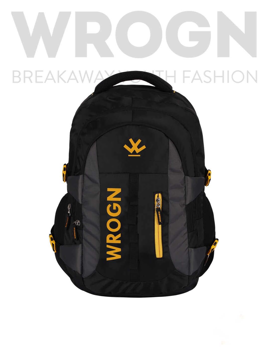 WROGN Brand Logo Backpack with Compression Straps, Black