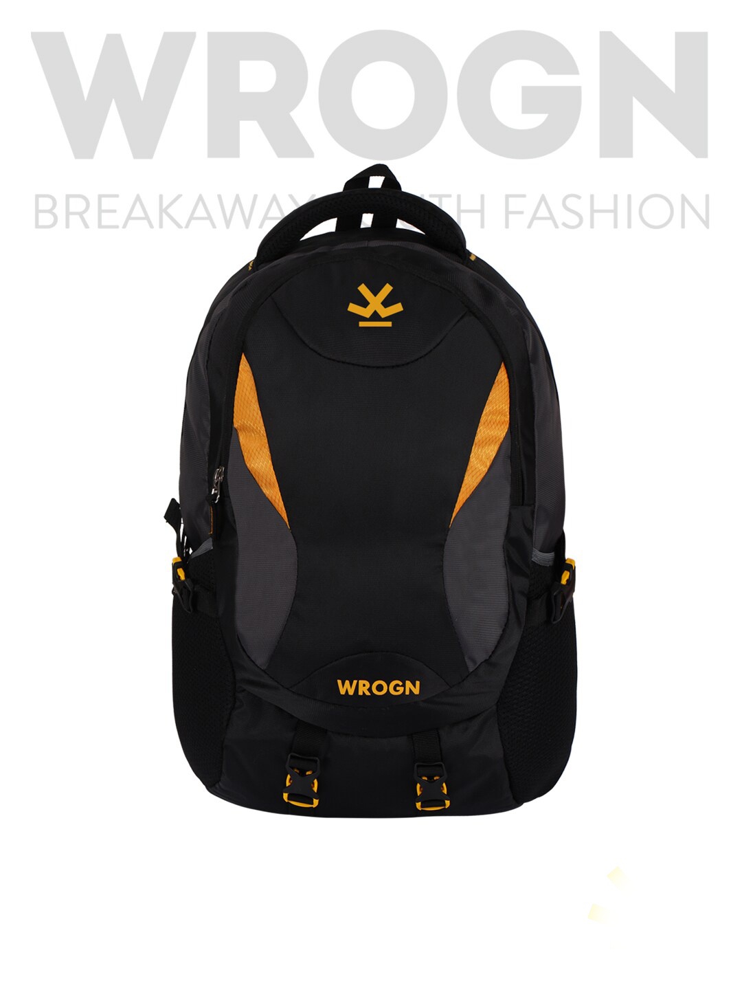 

WROGN Brand Logo Backpack with Compression Straps, Black