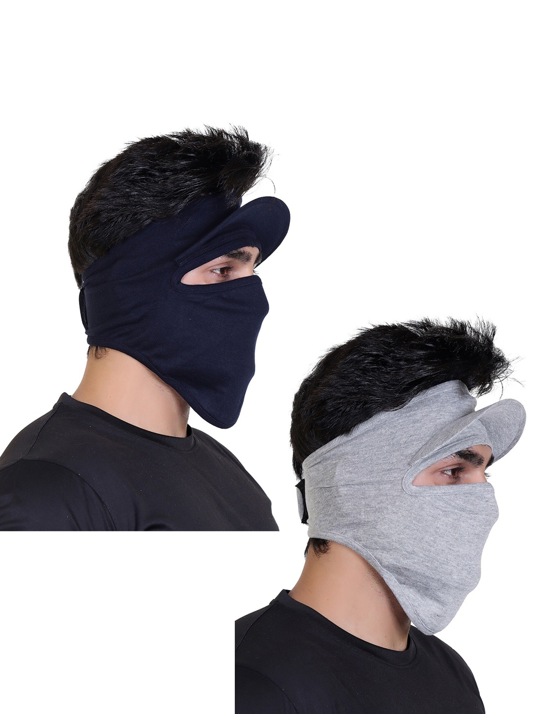 

Gajraj Pack Of 2 Cotton Full Face Masks With Visor, Navy blue