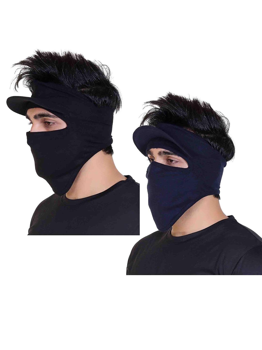 

Gajraj Pack Of 2 Cotton Full Face Masks With Visor, Black