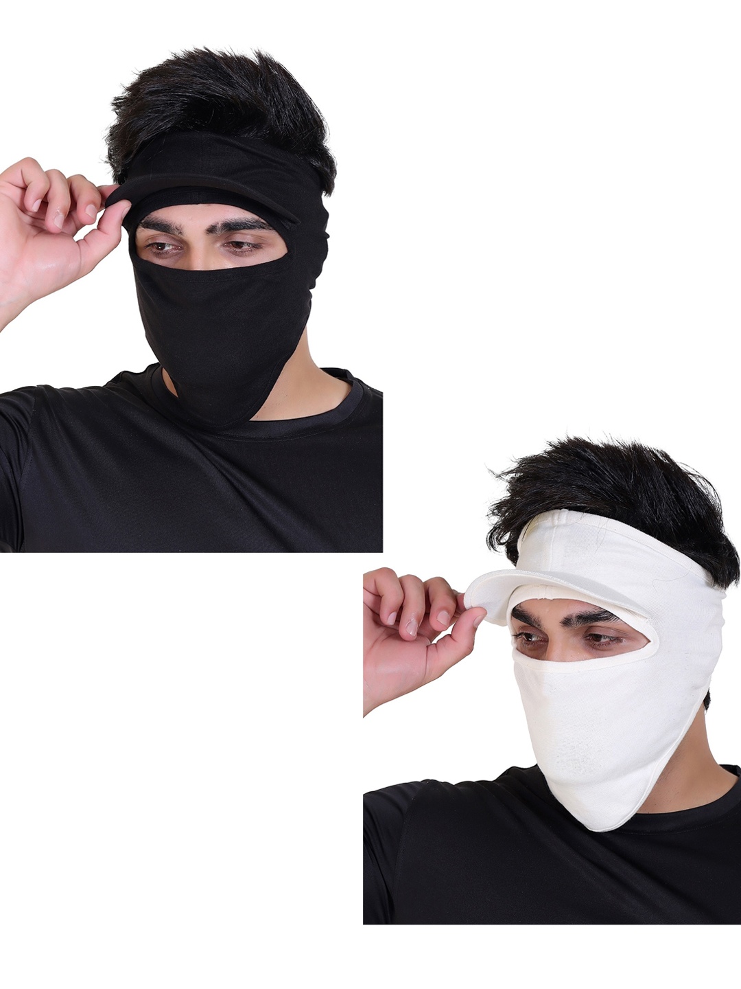 

Gajraj Pack Of 2 Cotton Strechable Full Face Masks With Visor, Black