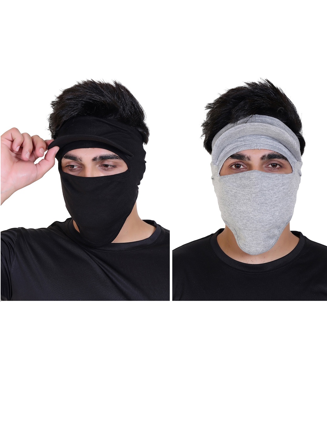 

Gajraj Pack Of 2 Strechable Full Face Masks With Visor, Black