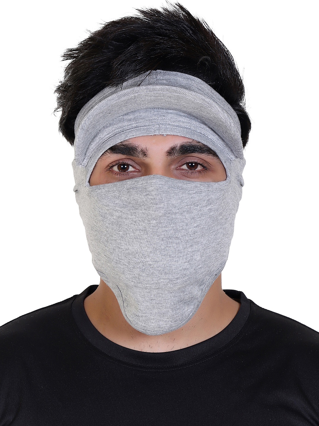 

Gajraj Pack Of 2 Cotton Strechable Full Face Masks With Visor, Grey melange