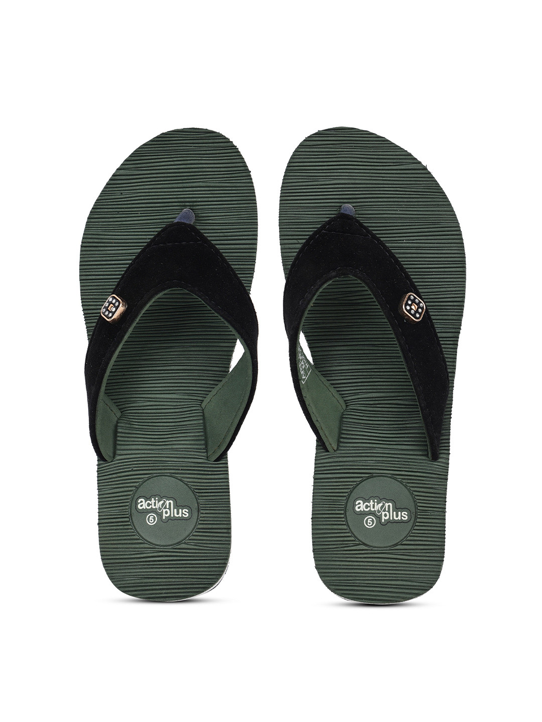 

Action Women Striped Rubber Thong Flip-Flops, Green