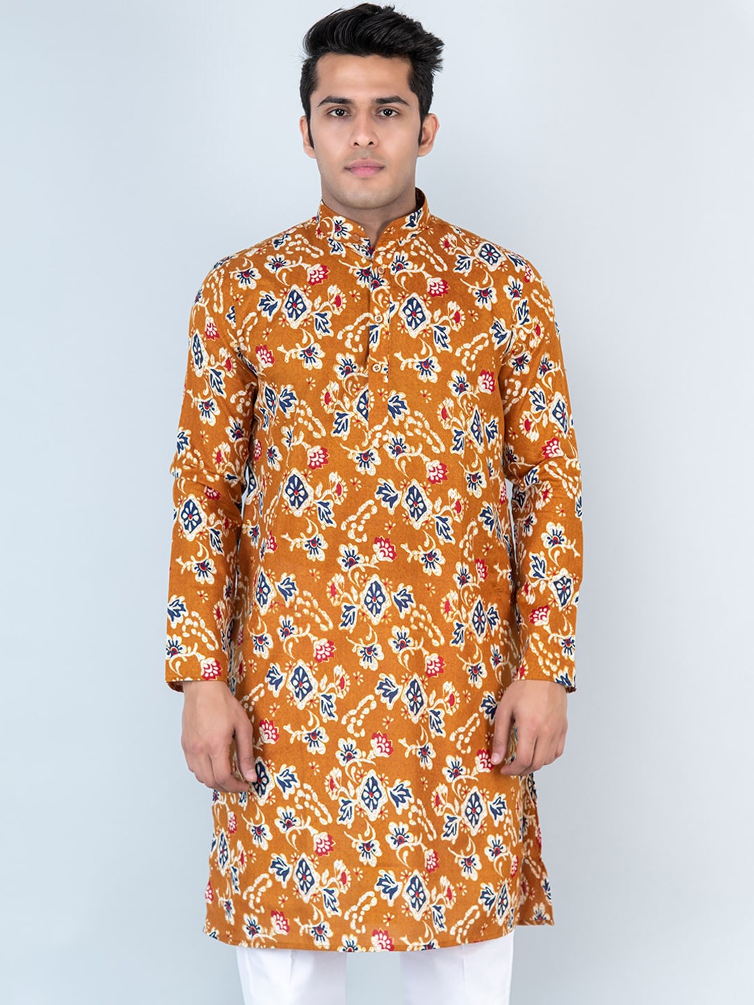 

Tistabene Floral Printed Mandarin Collar Cotton Kurta, Orange