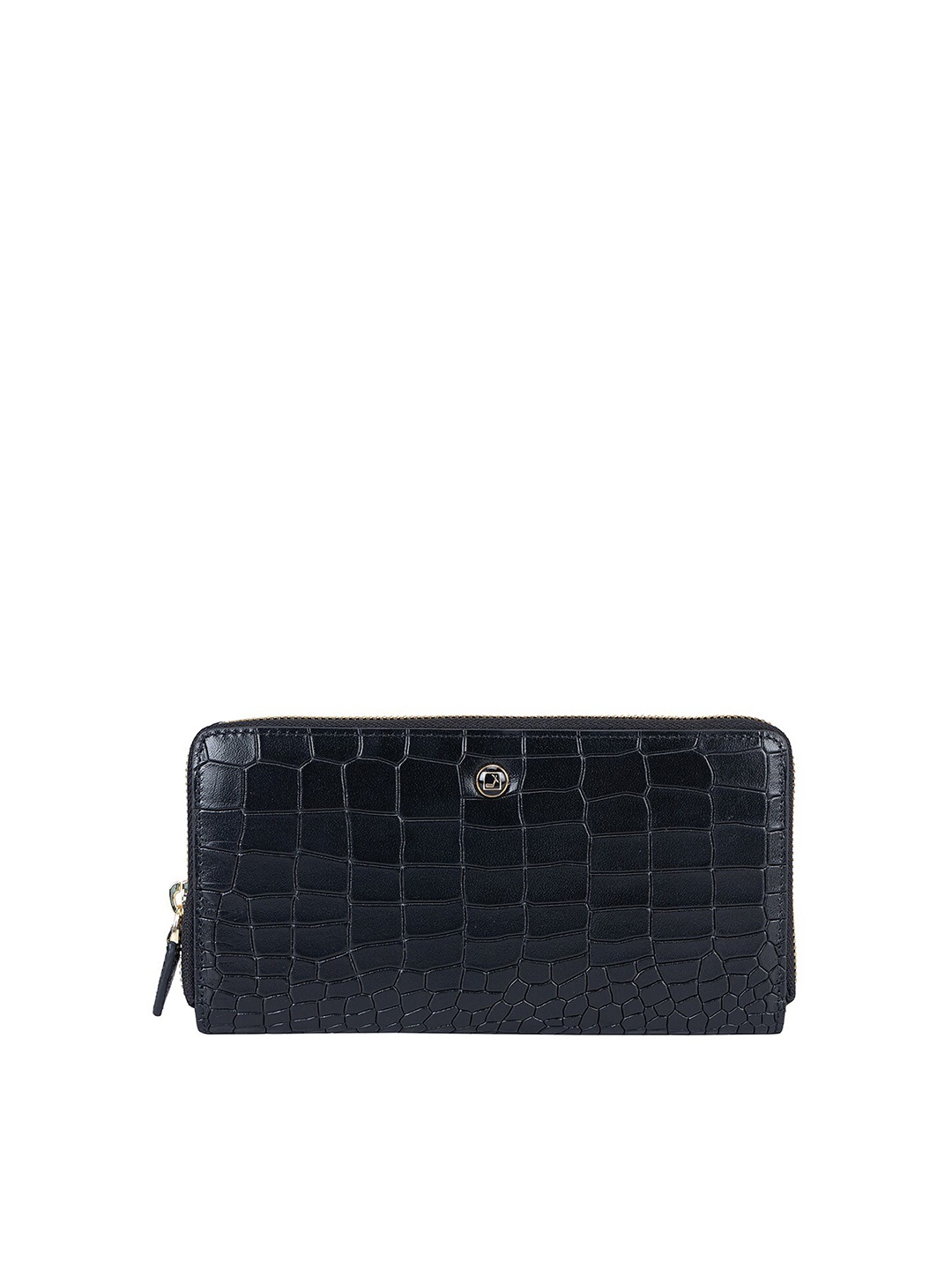 

Da Milano Women Textured Leather Zip Around Wallet, Black