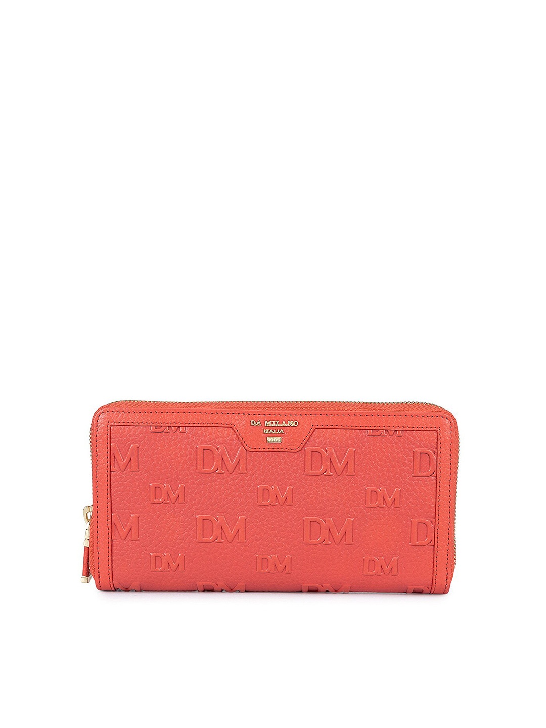 

Da Milano Women Textured Leather Zip Around Wallet, Coral