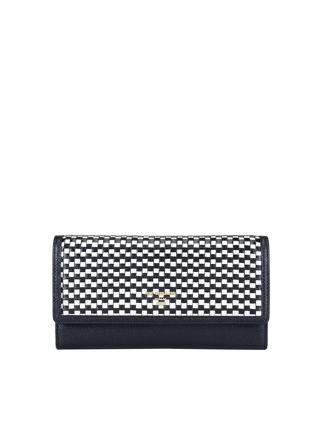

Da Milano Women Checked Textured Leather Three Fold Wallet, Black