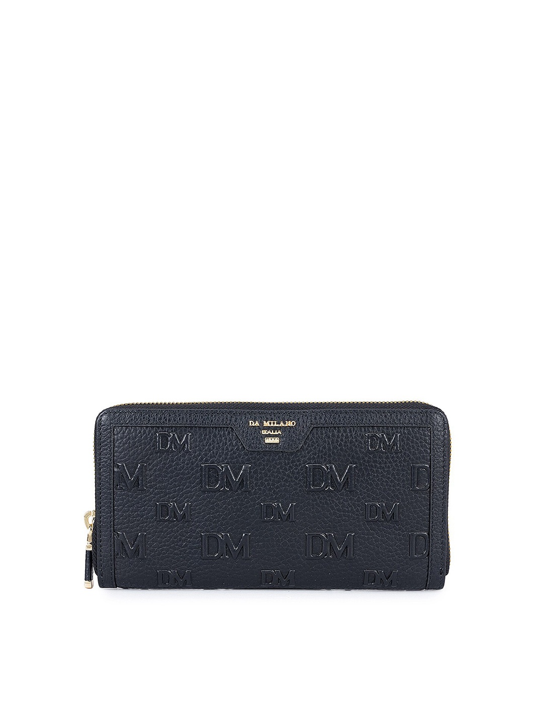 

Da Milano Women Textured Leather Zip Around Wallet, Black