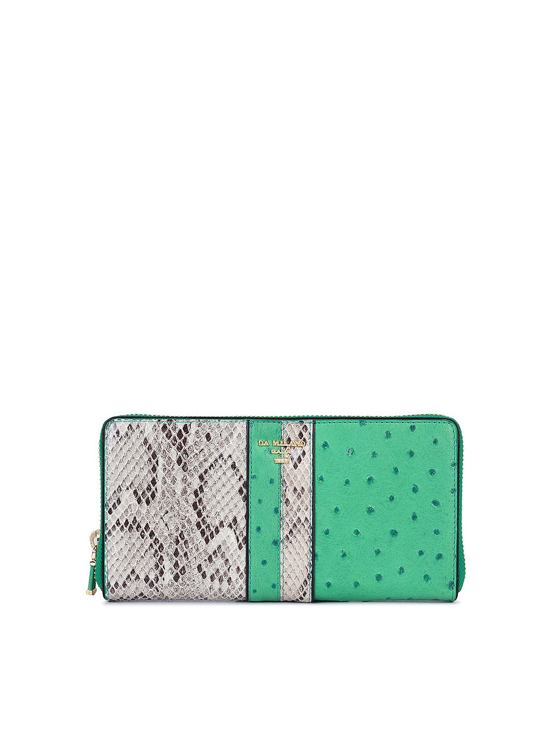 

Da Milano Women Animal Textured Leather Zip Around Wallet, Green