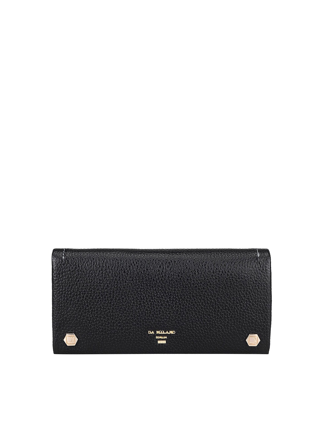 

Da Milano Women Textured Leather Two Fold Wallet, Black