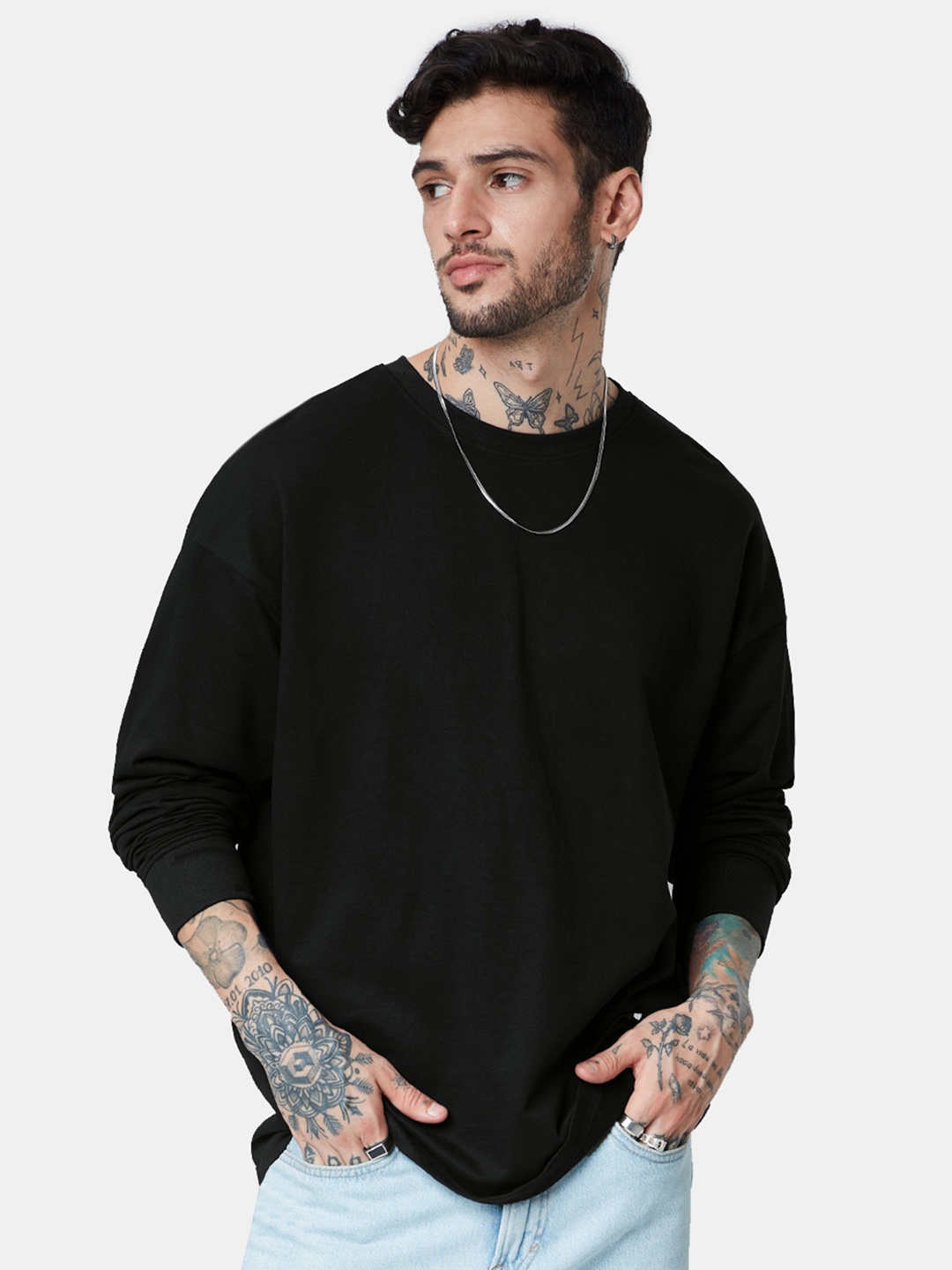 

The Souled Store Long Sleeves Oversize Pure Cotton Oversized T-Shirt, Black