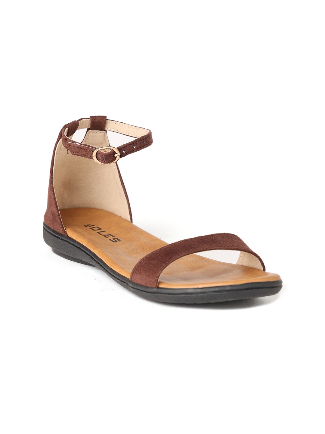 

SOLES Ankle Looped Open Toe Flats, Brown