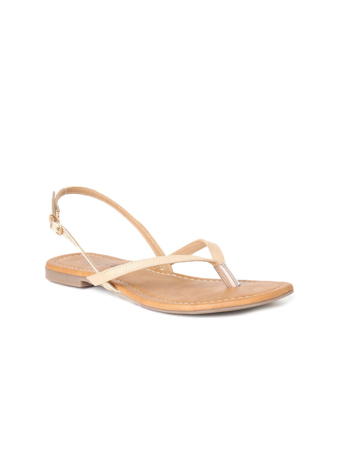 

SOLES Open Toe T-Strap Flats, Beige