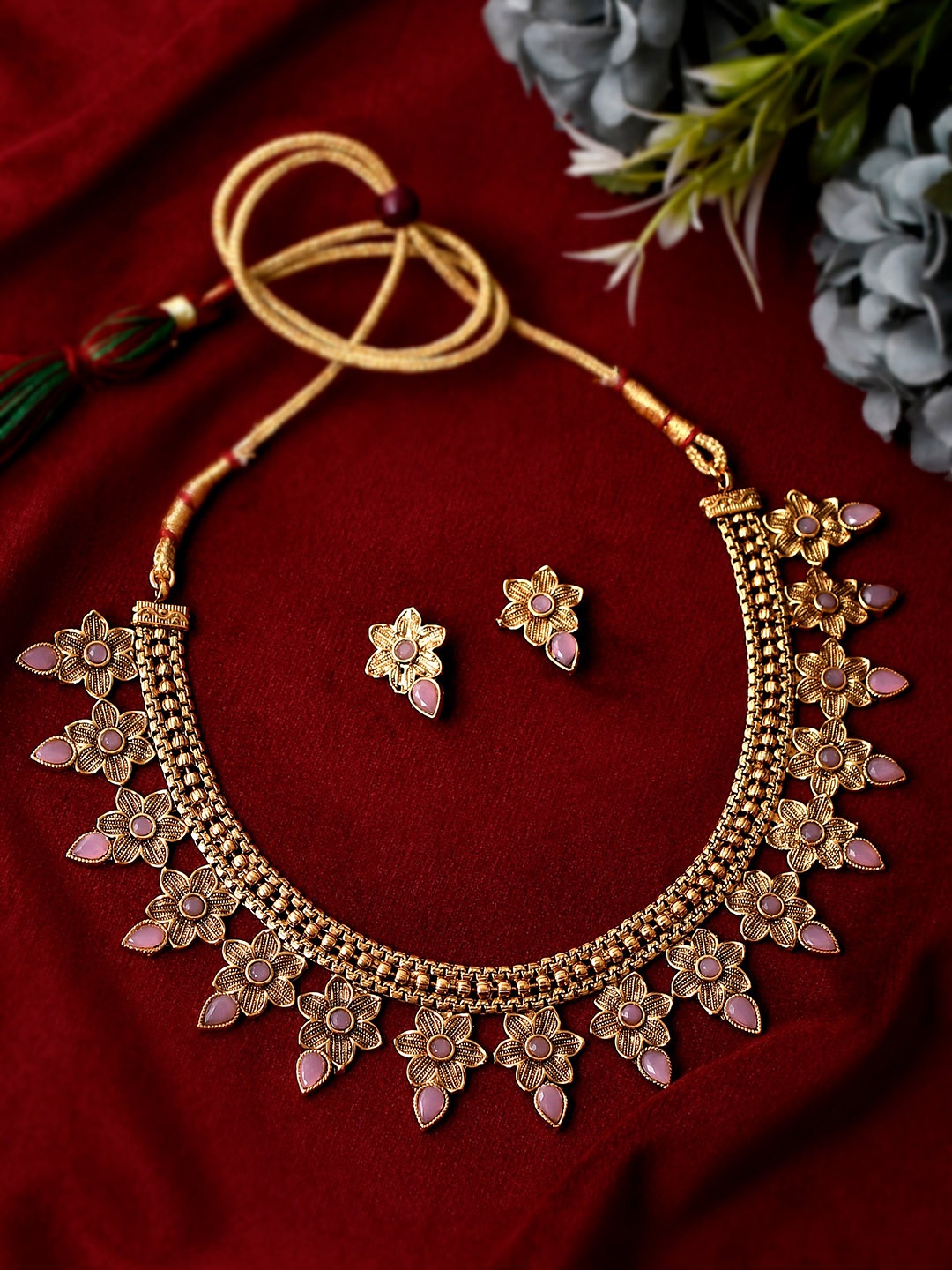 

AQUASTREET JEWELS Gold-Plated Stone Studded Necklace & Earrings Set